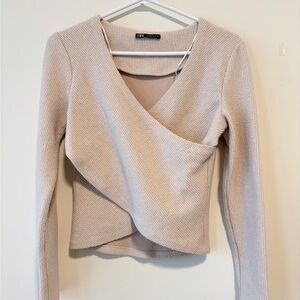Zara Light Beige Knit Wrap Top